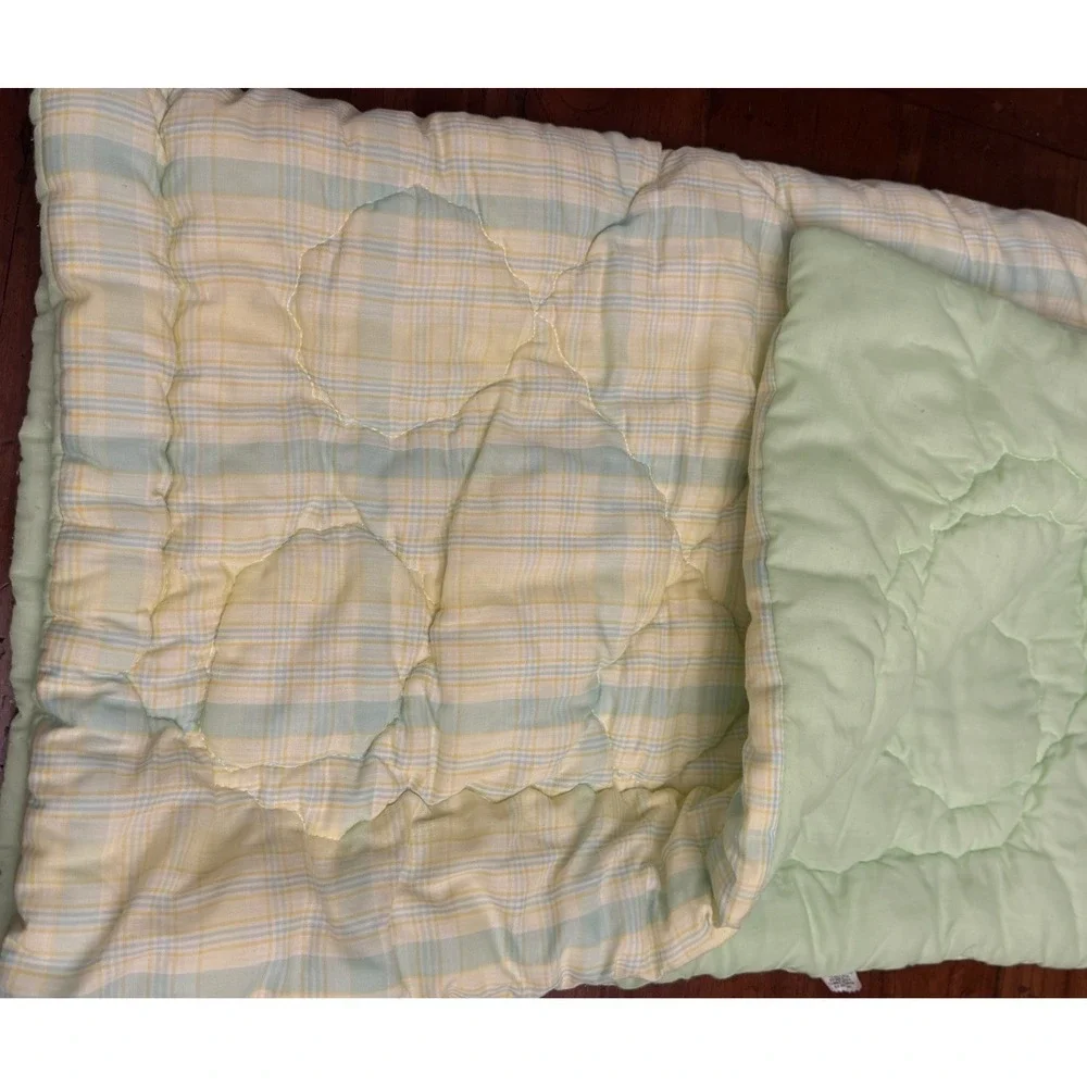 Vintage Plaid Gingham Baby Comforter Quilt Shaped Fringe Pillow Crochet‎ Blanket